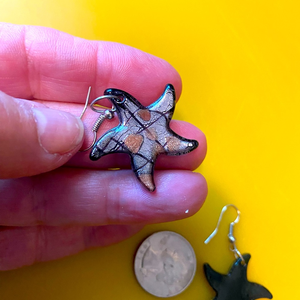 Starfish glass Earrings in Black and Silver